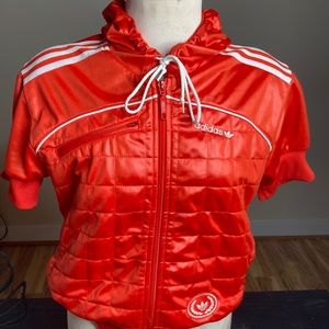 Adidas Orange Satin Quilted Jacket.